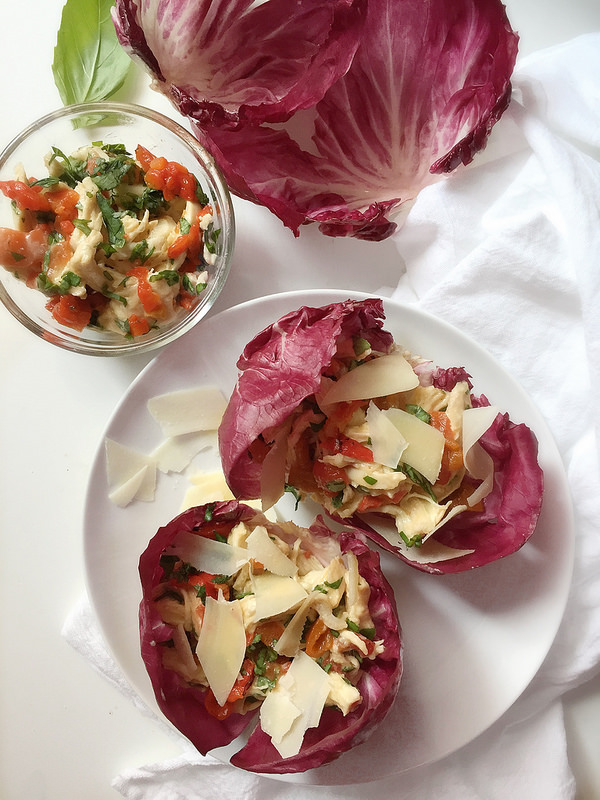 Light Italian Chicken Salad Recipe with Roasted Garlic Dressing in Radicchio Cups! Low Carb and only 195 calories!