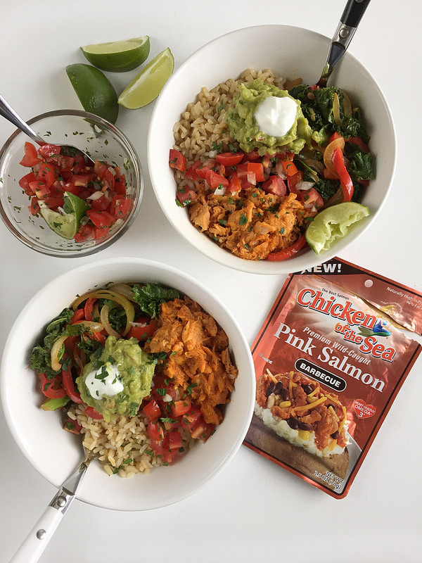 barbecue salmon burrito bowl