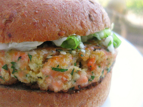 Sesame Salmon Burgers with Dill Yogurt Sauce!