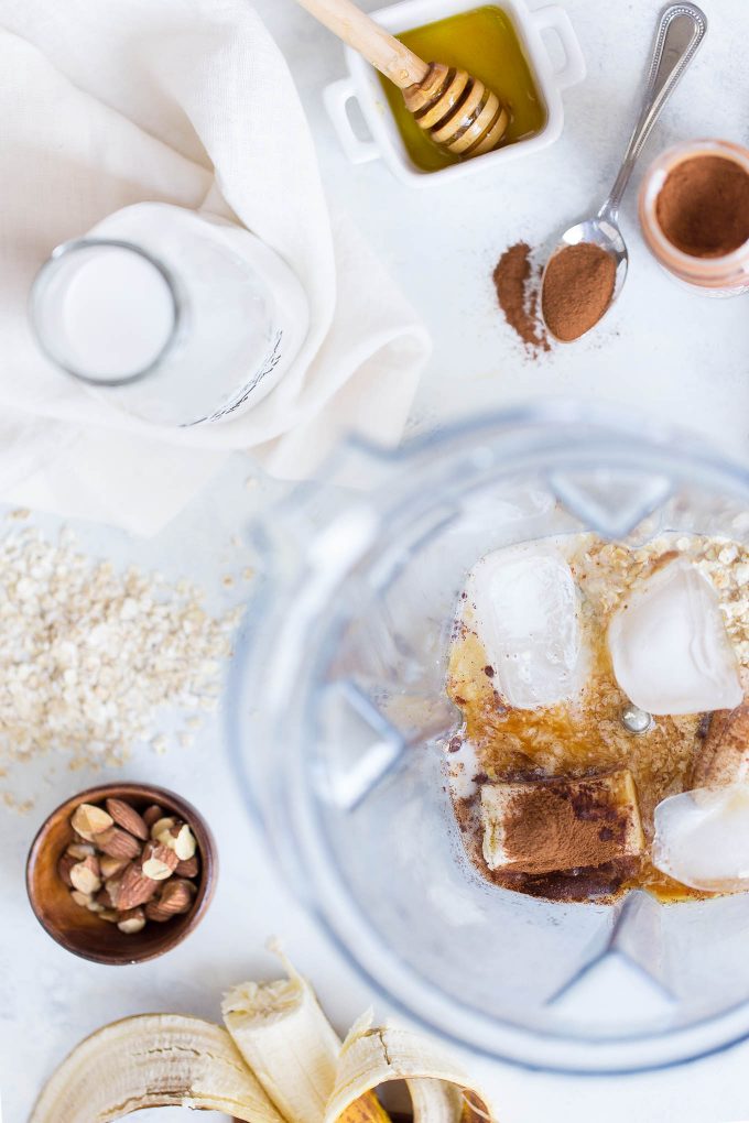 Banana Bread Smoothie Bowl Recipe - made with frozen banana, almond milk, oats, almond butter, cinnamon, and vanilla extract
