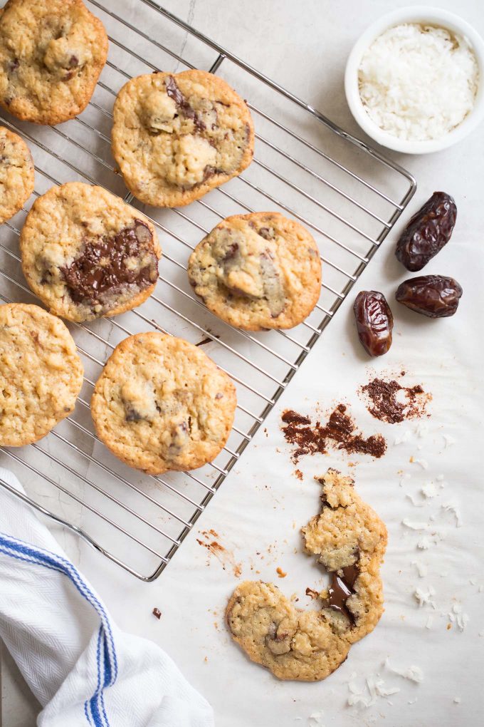 Chewy Chocolate Chip Cookies with Coconut and Medjool Dates - These chocolate chip cookies are crispy on the outside and extra chewy on the inside! 