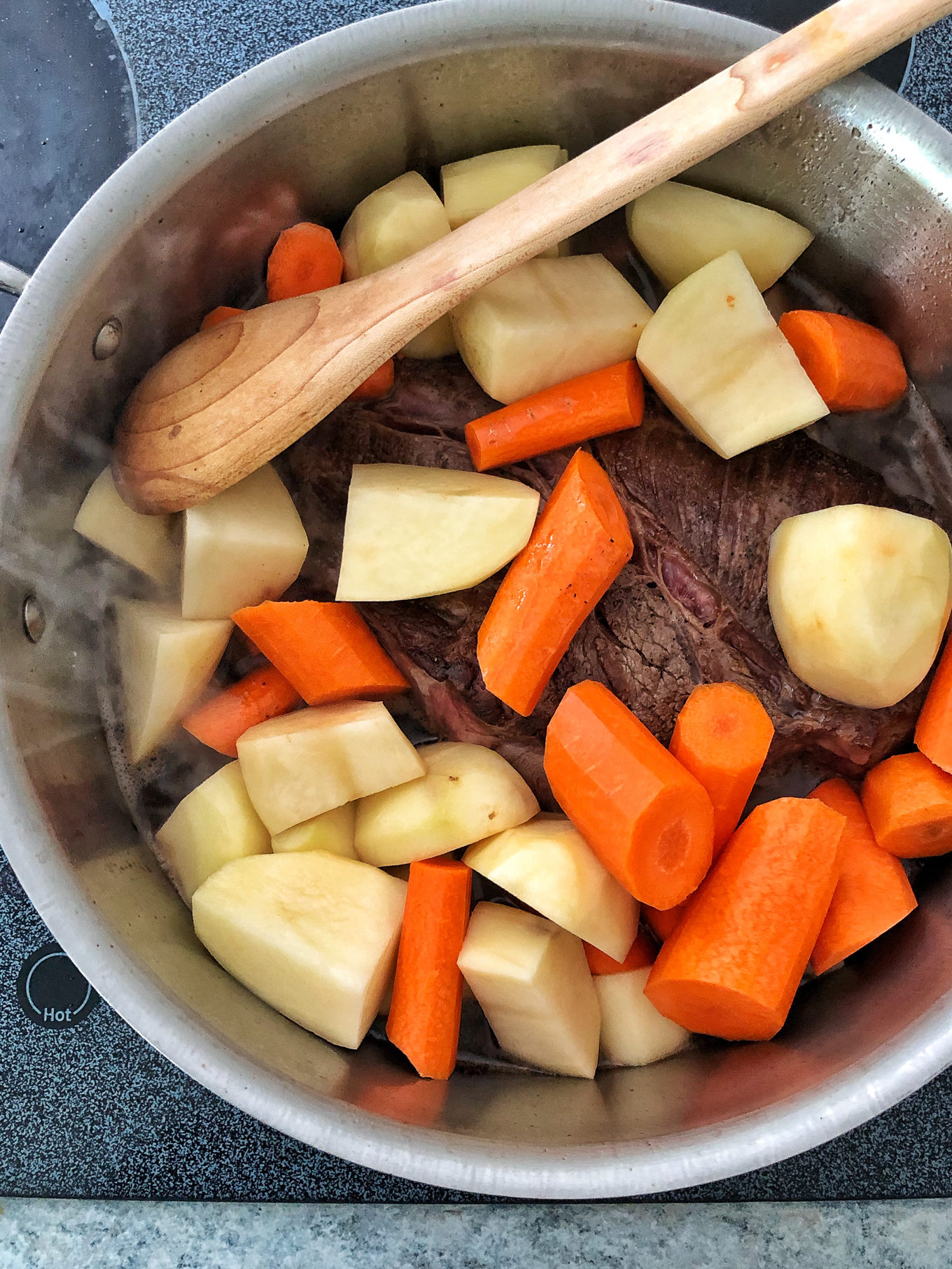 top down shot of vegetables in a pot