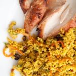 Curried Millet with Chickpeas and Currants! An easy millet recipe and side dish flavored with curry and loaded canned chickpeas, and currants.