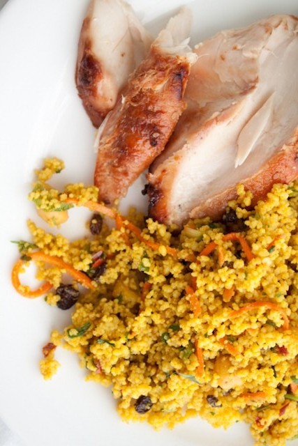 Curried Millet with Chickpeas and Currants! An easy millet recipe and side dish flavored with curry and loaded canned chickpeas, and currants. 