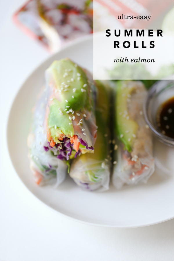 Ultra Easy Salmon Summer Rolls - these fresh and veggie-packed summer rolls are made with canned salmon or Chicken of the Sea Flavored Salmon Pouches, which makes them so convenient for quick lunches, healthy snacks, or appetizers!