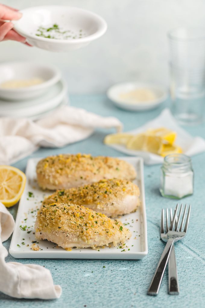 Easy Baked Chicken with Basil Mayo and Breadcrumbs
