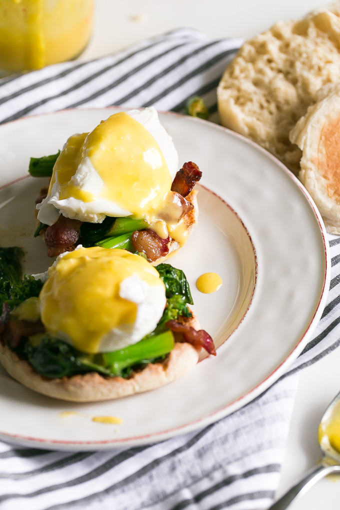 Eggs Benedict with Easy Hollandaise Sauce and Broccoli Rabe Recipe