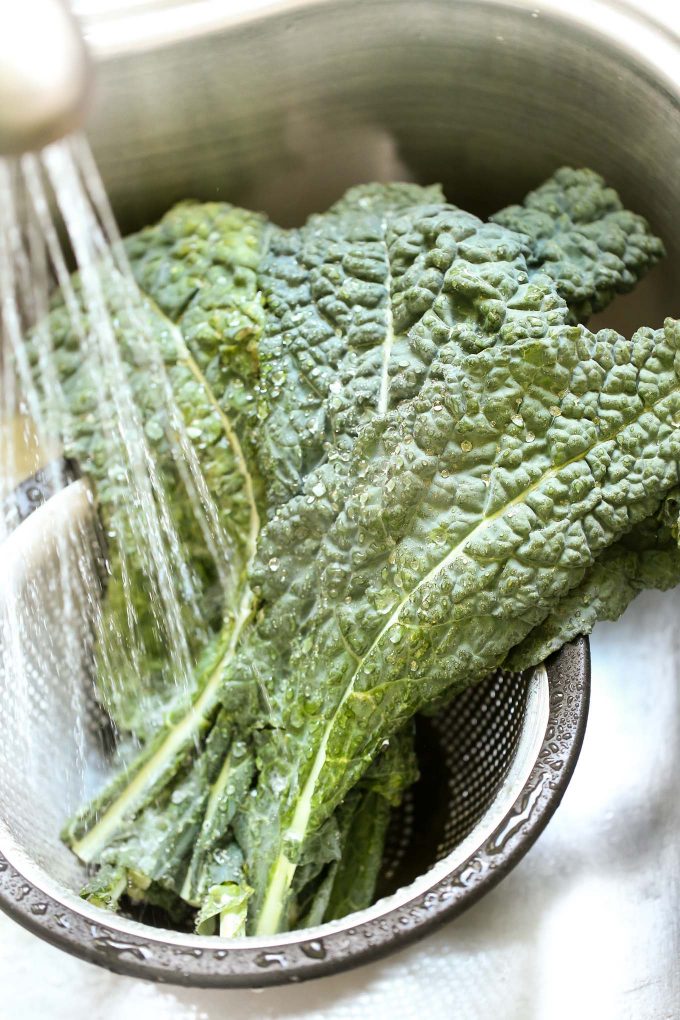 washing lacinato kale for salad