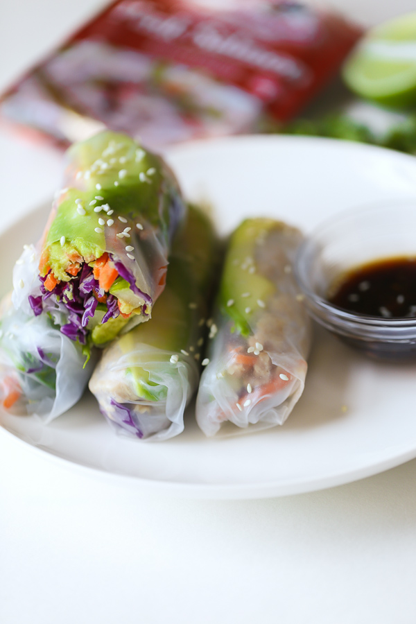 Ultra Easy Salmon Summer Rolls - these fresh and veggie-packed summer rolls are made with canned salmon or Chicken of the Sea Flavored Salmon Pouches, which makes them so convenient for quick lunches, healthy snacks, or appetizers!