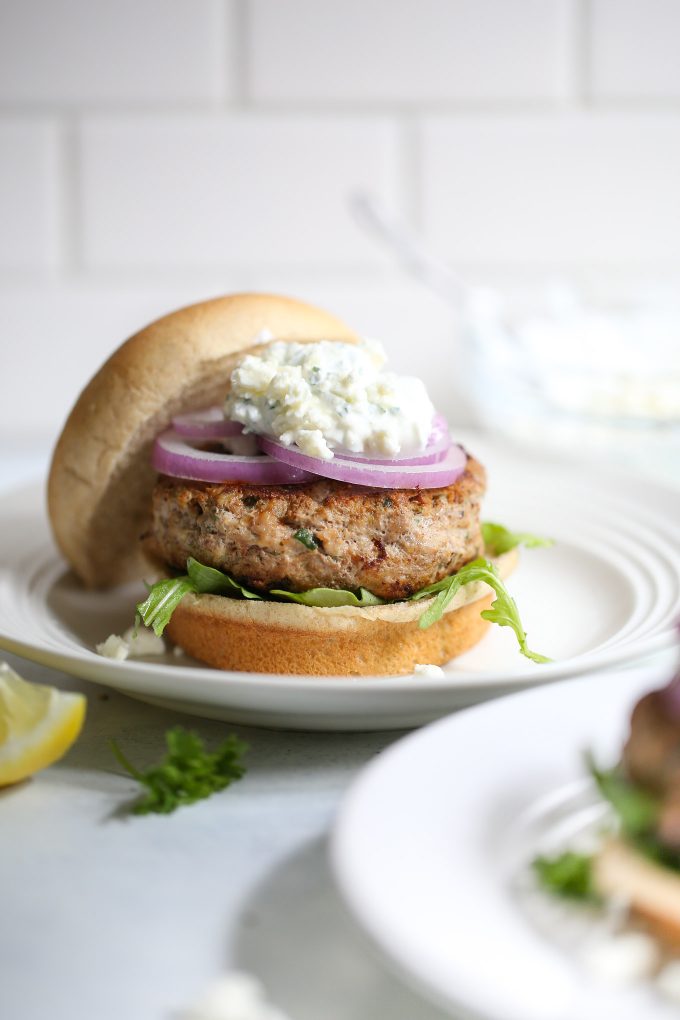 Greek Turkey Burgers with Feta Tzatziki Sauce