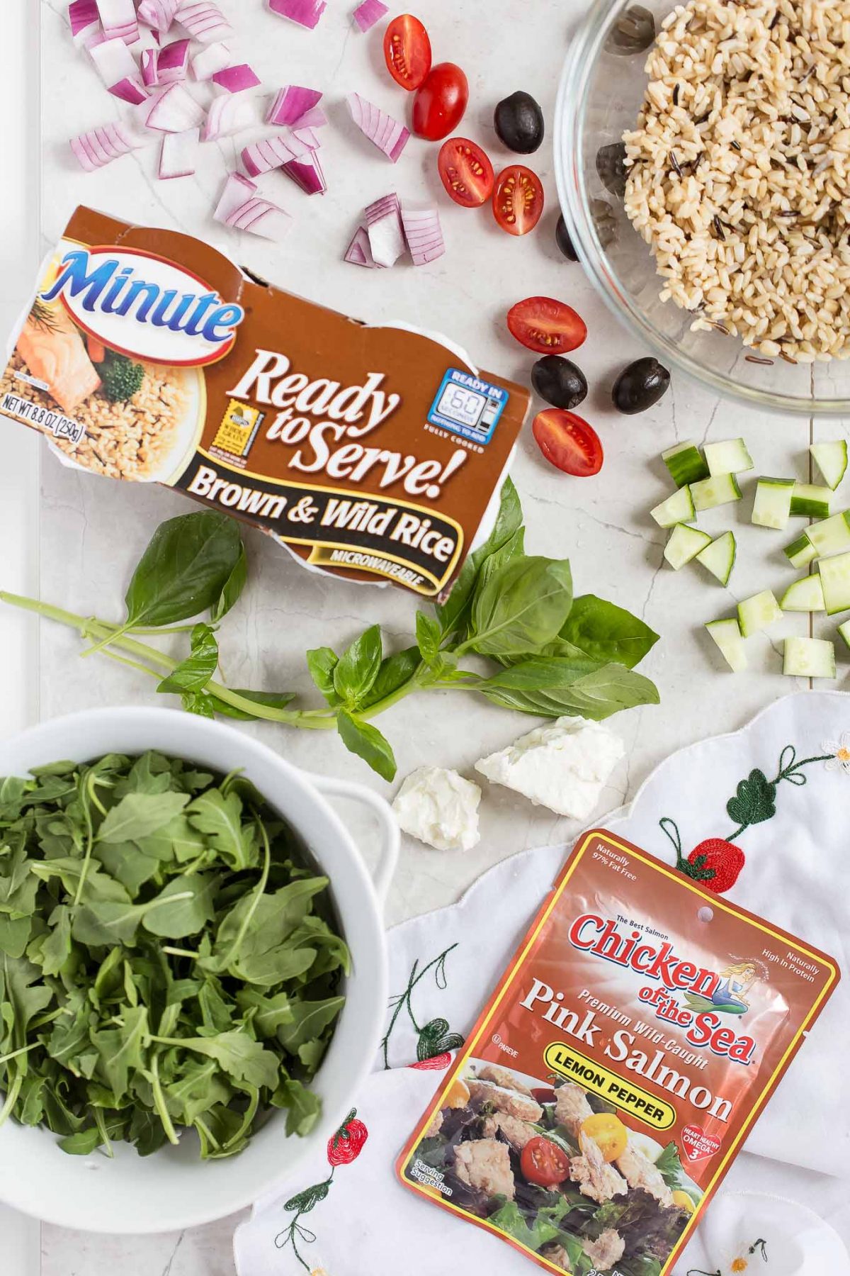 Greek Whole Grain Salad with Lemon Salmon and Feta - Greek Whole Grain Salad with Lemon Salmon and Feta - A delicious whole grain salad with Greek flavors like feta, olives, lemon pepper salmon, and brown and wild rice! It's quick, easy, and filling! 
