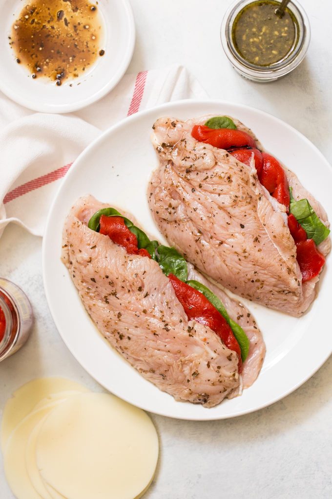 Grilled Stuffed Turkey Breasts with Spinach, Roasted Red Peppers, and Provolone Cheese