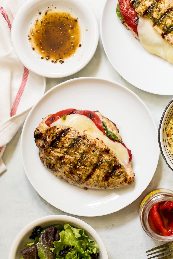Grilled Stuffed Turkey Breasts with Spinach, Roasted Red Peppers, and Provolone Cheese