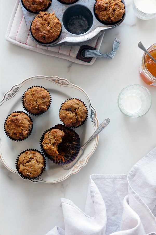 Healthy Morning Glory Muffins Recipe - moist and tender breakfast muffins with raisins, coconut, pineapple, and carrots!