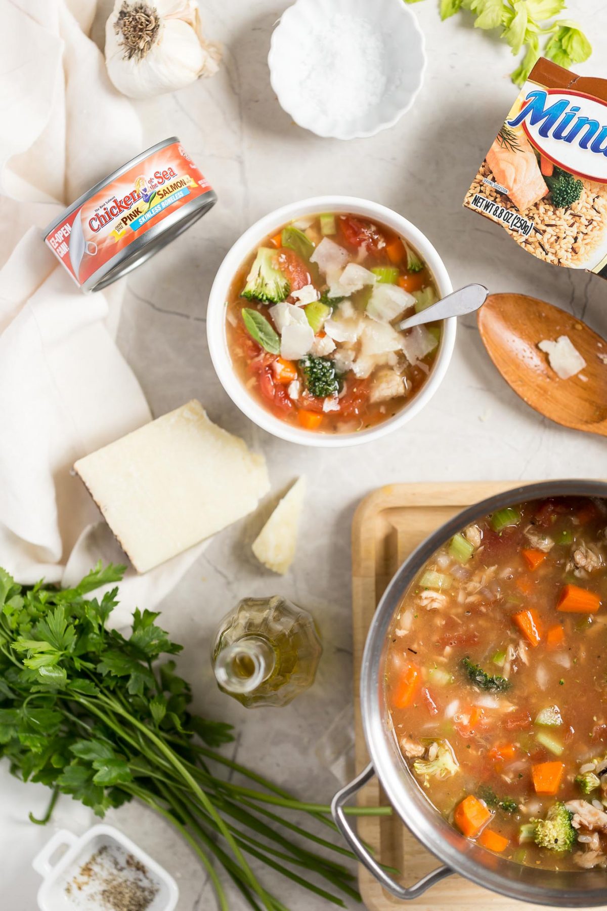 Hearty Salmon and Wild Rice Soup in a Hurry - A comforting, wholesome, and hearty soup with broccoli, onion, celery, carrot, salmon, and brown and wild rice in 30 minutes! 