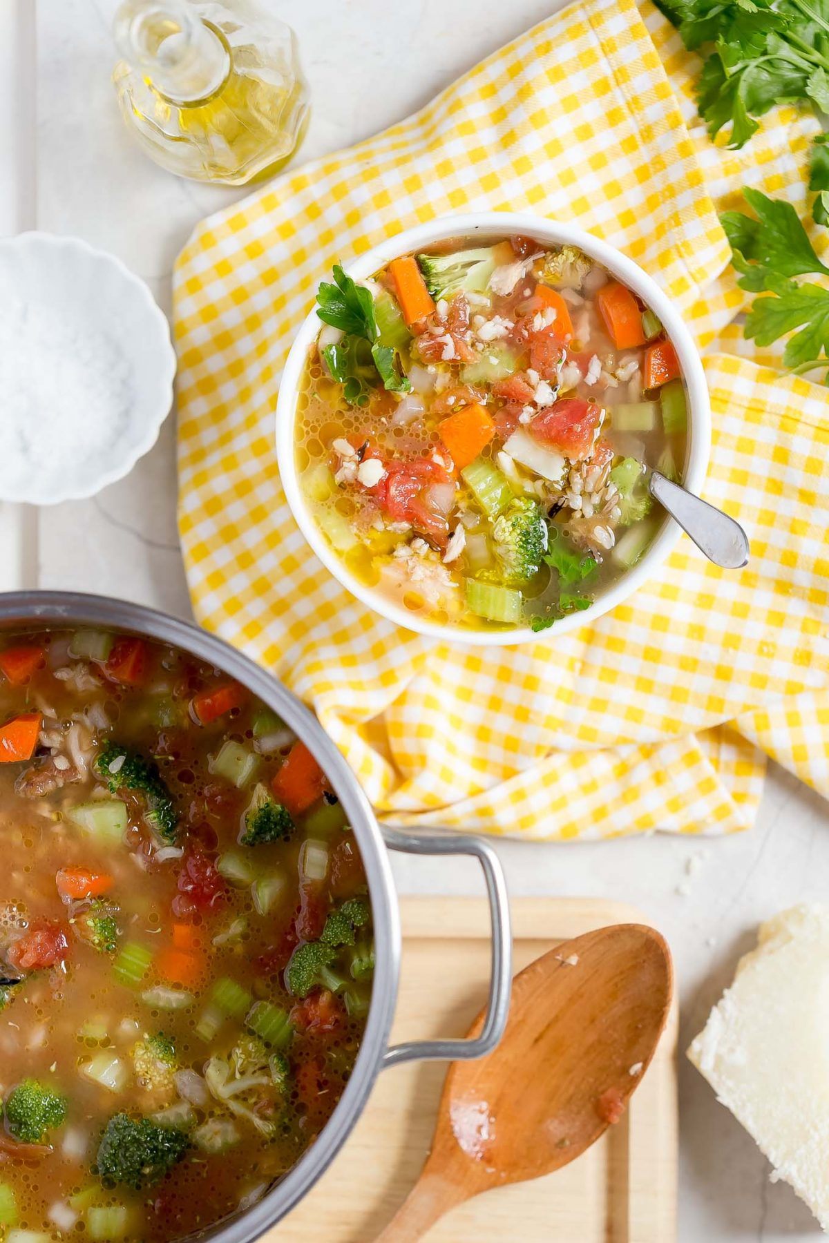 Hearty Salmon and Wild Rice Soup in a Hurry - A comforting, wholesome, and hearty soup with broccoli, onion, celery, carrot, salmon, and brown and wild rice in 30 minutes! 