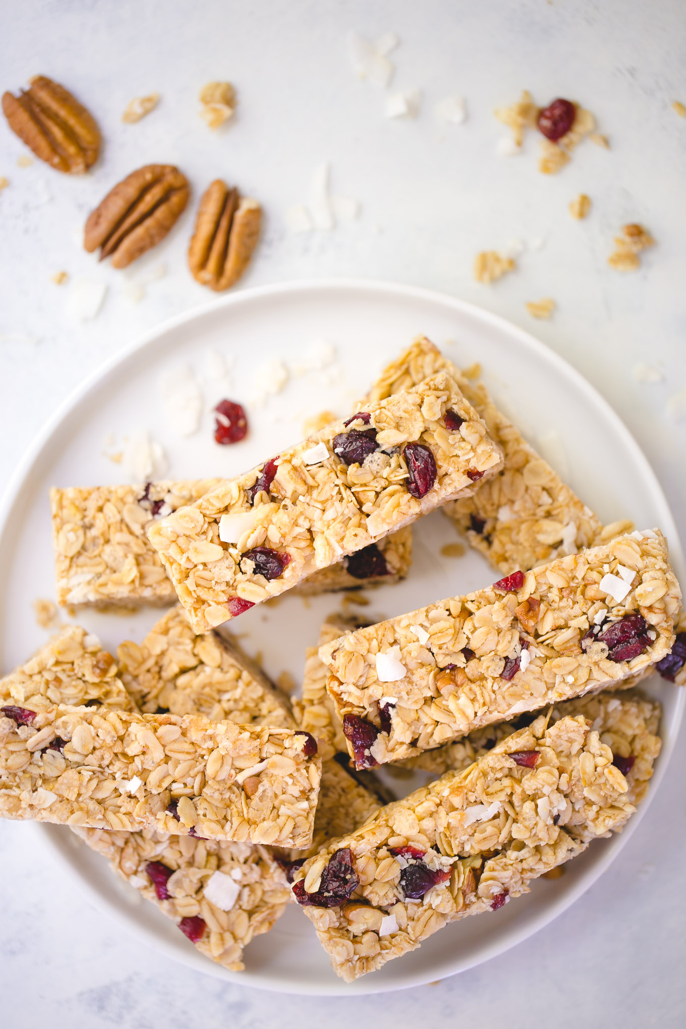 homemade granola bars recipe with coconut pecans and cranberries