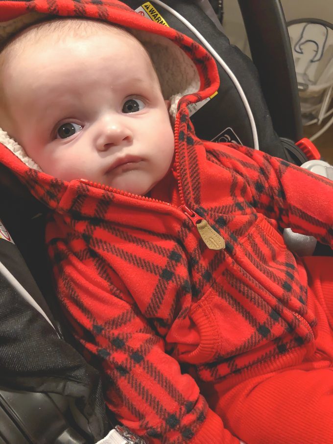 James in red plaid hoodie