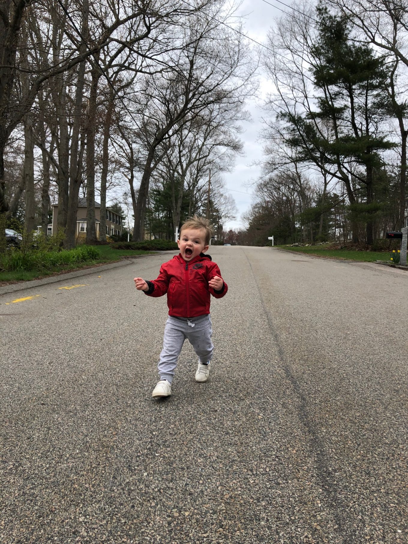 james running down the street