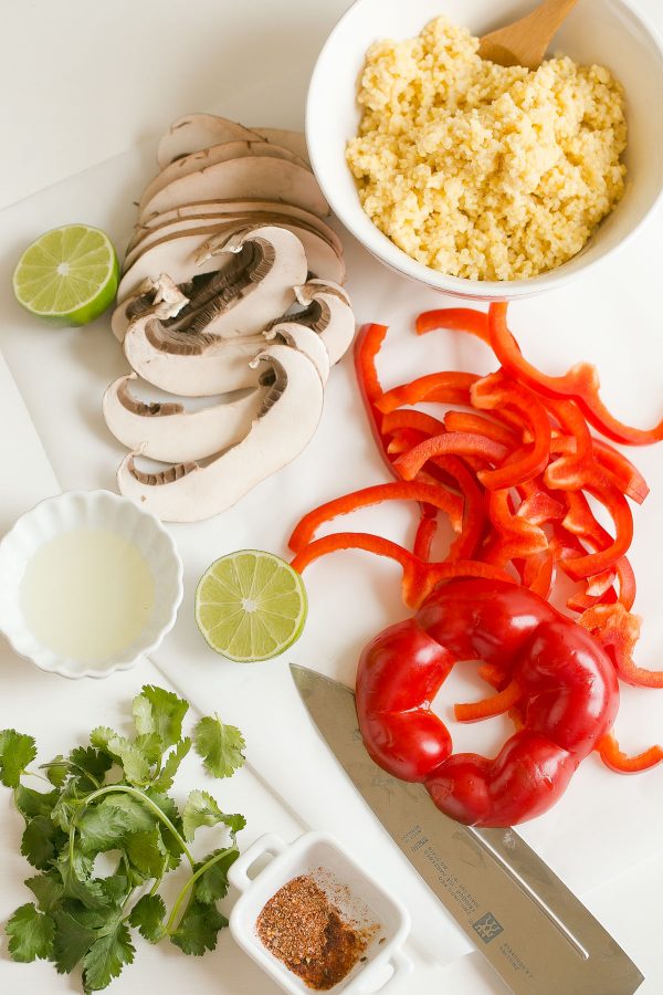 Millet and Veggie Breakfast Tacos Recipe - made with whole grain millet, red bell pepper, and portobello mushroom. Serve them for breakfast, lunch or dinner! Recipe from Eating Clean by Amie Valpone