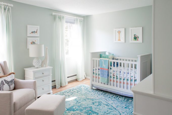 baby boy nursery - white, blue, green color scheme