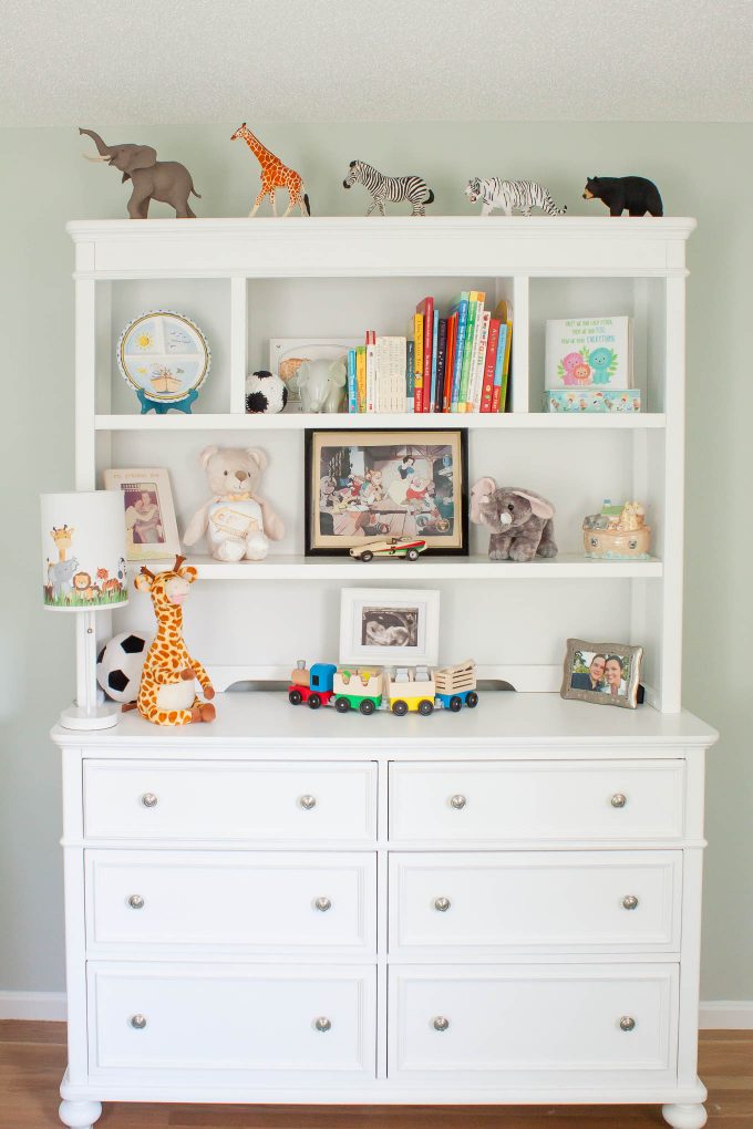 baby boy nursery - white dresser and hutch 
