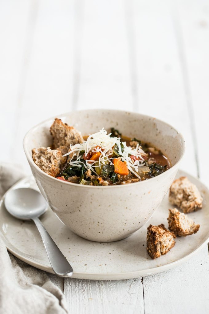 Quick Chicken Sausage Stew with Kale and White Beans
