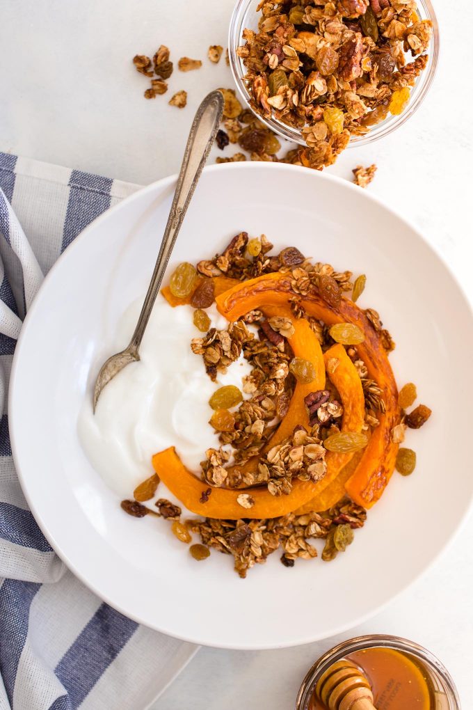 Roasted Butternut Squash with Granola and Greek Yogurt