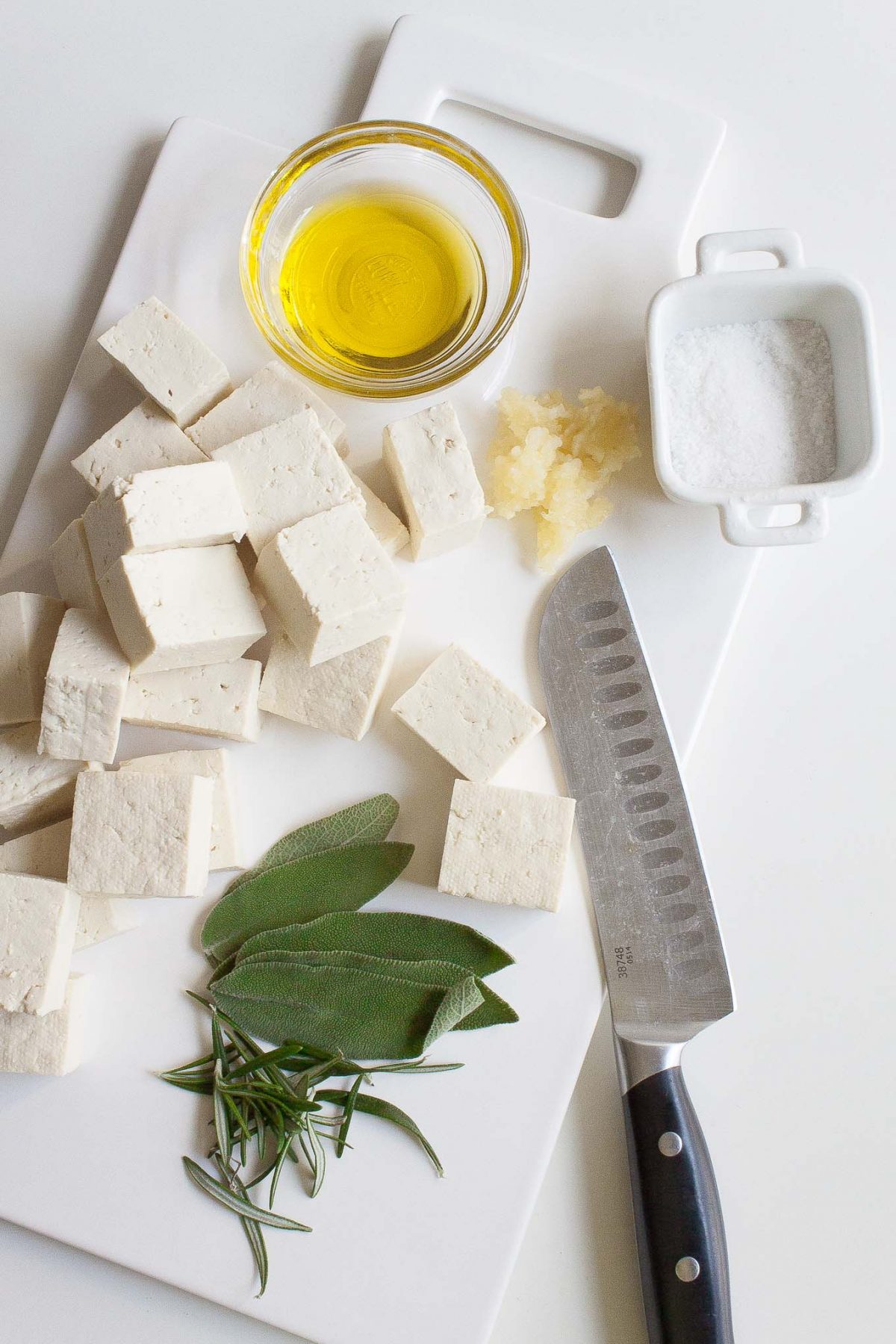 Rosemary Sage Tofu with Roasted Brussels Sprouts, Pear, and Goat Cheese - This healthy vegetarian salad recipe is perfect for fall and any holiday table!