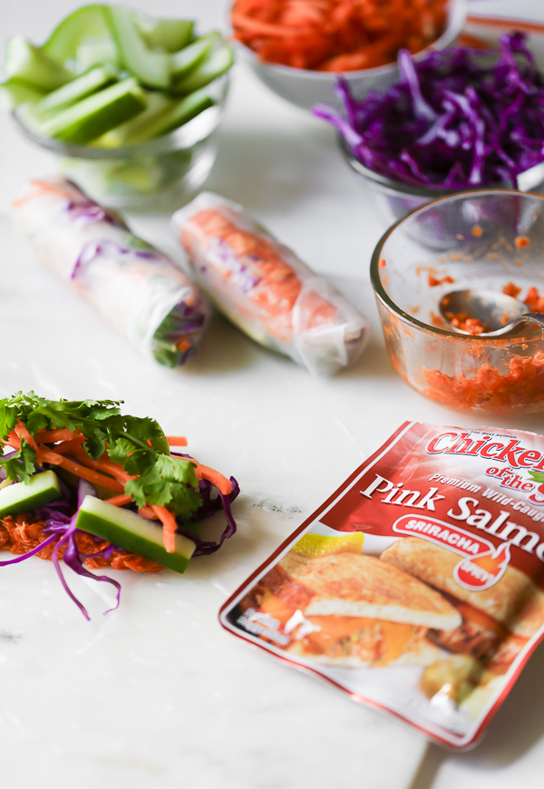 Sriracha Salmon Summer Rolls - fresh, spicy, and easy to make! 