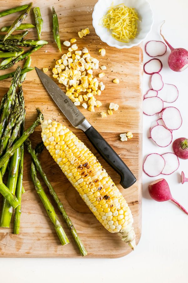 3 Summer Crostini Recipes - How to make easy, fresh, and fast appetizers using seasonal vegetables in three flavors - Balsamic Tomato Crostini with Bacon and Dill (like a BLT!), Grilled Corn and Asparagus Crostini with Lemon Zest, and Sesame Salmon Avocado Crostini