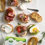 3 Summer Crostini Recipes - How to make easy, fresh, and fast appetizers using seasonal vegetables in three flavors - Balsamic Tomato Crostini with Bacon and Dill (like a BLT!), Grilled Corn and Asparagus Crostini with Lemon Zest, and Sesame Salmon Avocado Crostini