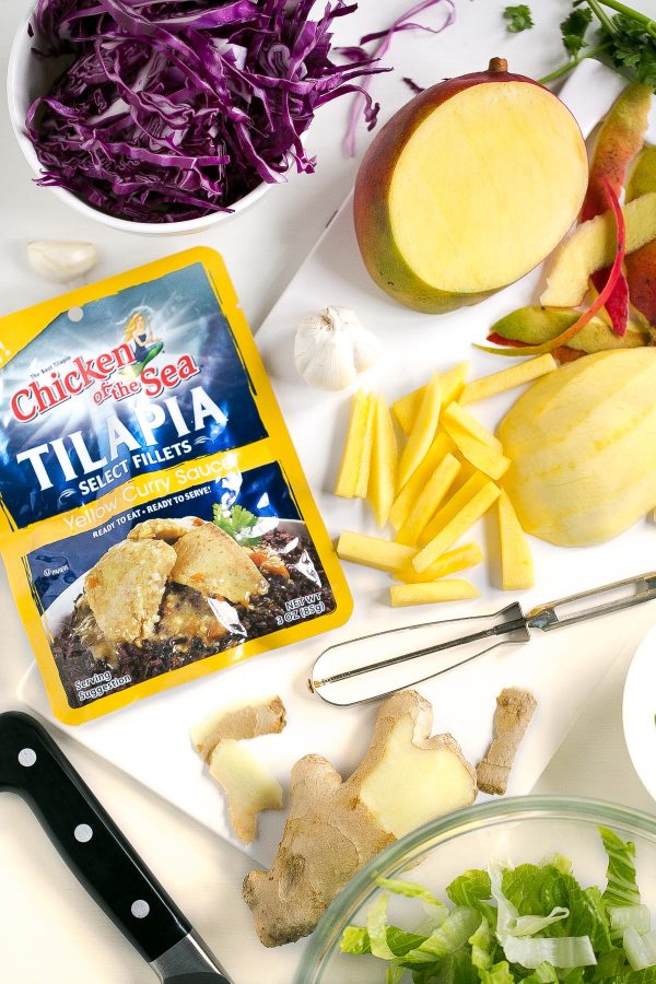 Tilapia Salad with Thai Red Curry Dressing - A heart healthy recipe made with light coconut milk, peanut butter, and red curry paste. 