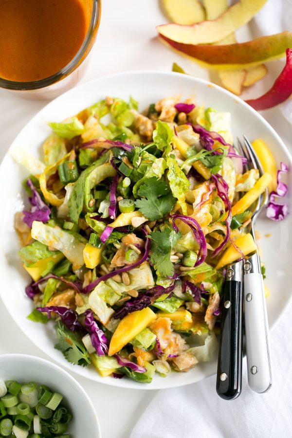 Tilapia Salad with Thai Red Curry Dressing - A heart healthy recipe made with light coconut milk, peanut butter, and red curry paste. 