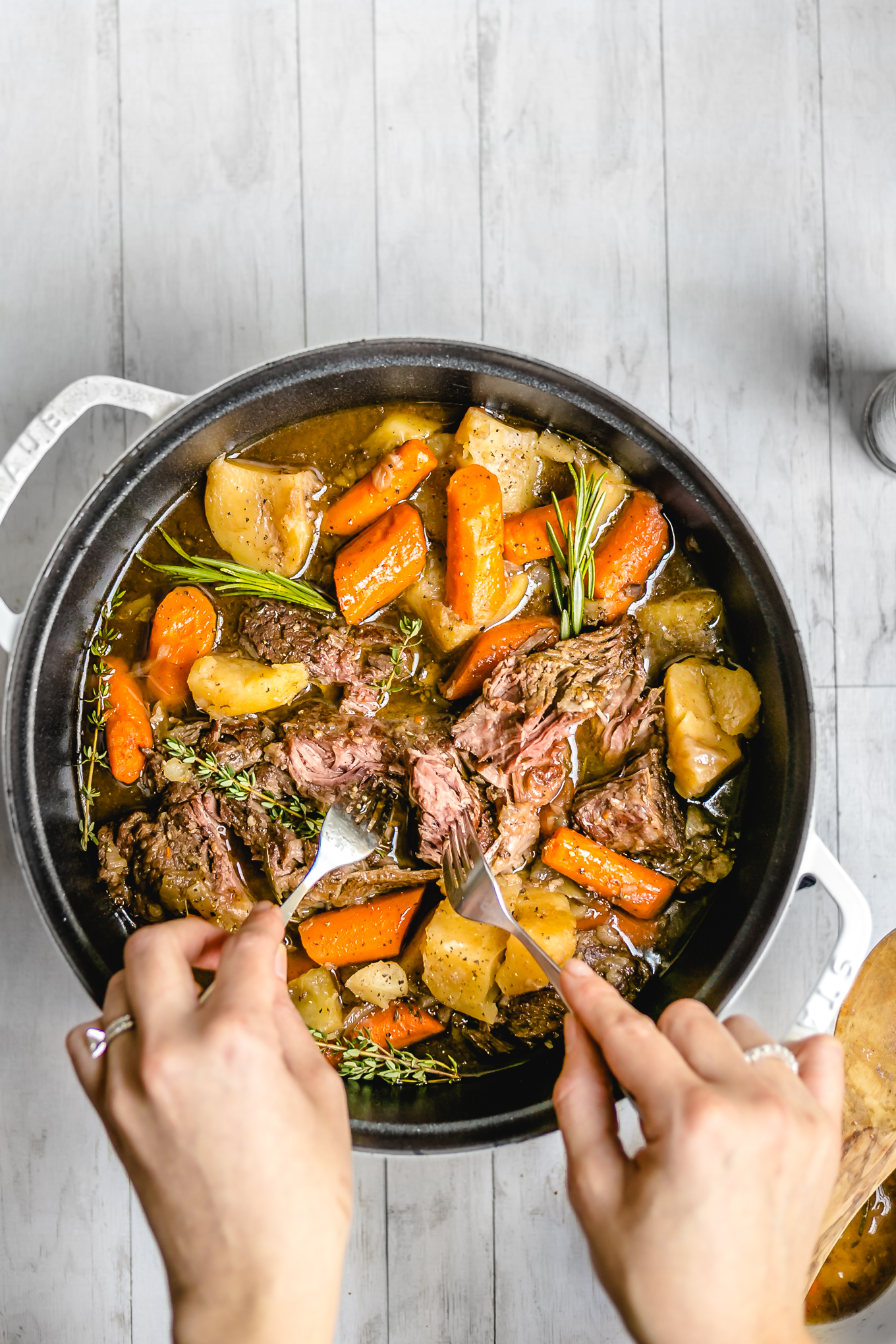 pot roast in a pot on a table
