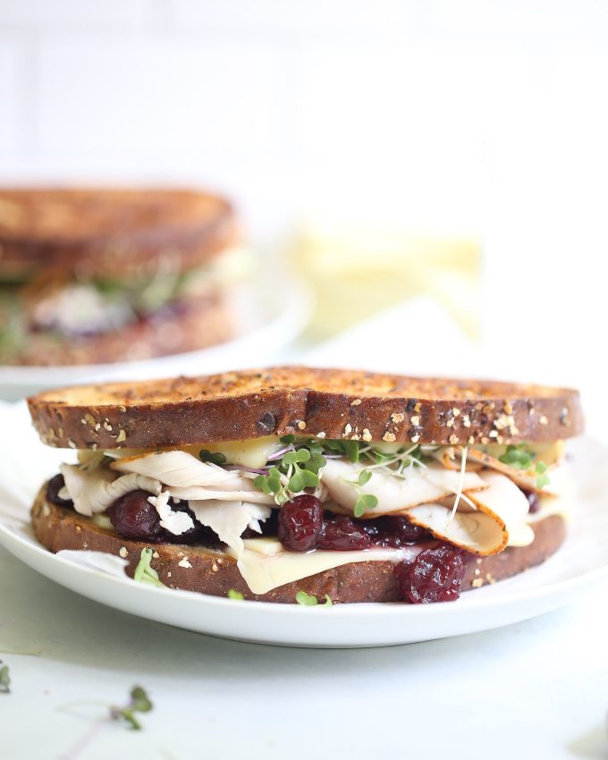 turkey melts with cranberry sauce and sprouts
