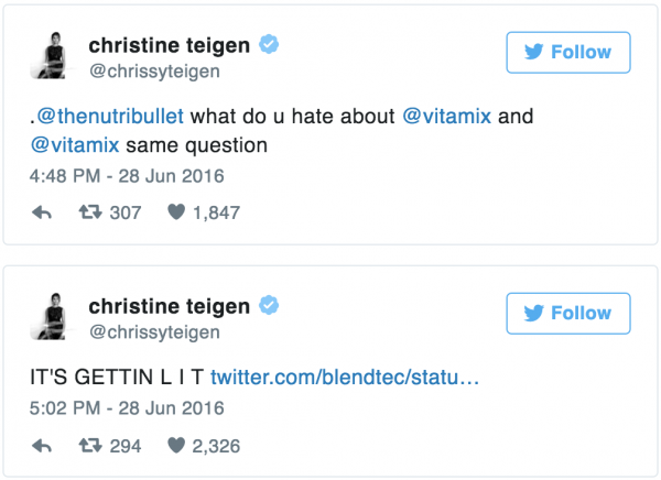 Chrissy Teigen Blender Wars on Twitter